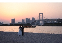 夕暮れ　お台場　結婚式写真